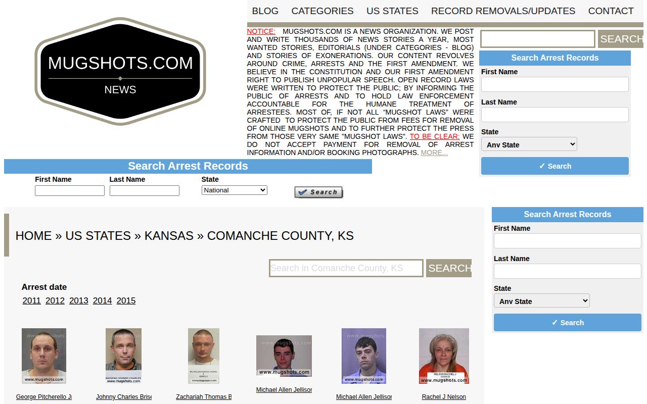 Historical unofficial Comanche County Kansas mugshot index